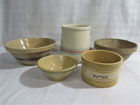 5 Piece Vintage/Yellow ware/Pottery Lot