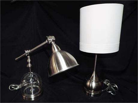 Set of Brushed Siler / Glass / Table Lamps