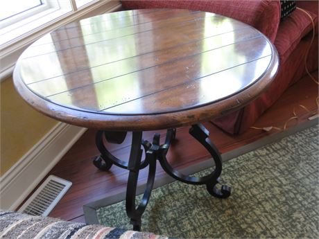 Round Top Wood/Iron Side Table