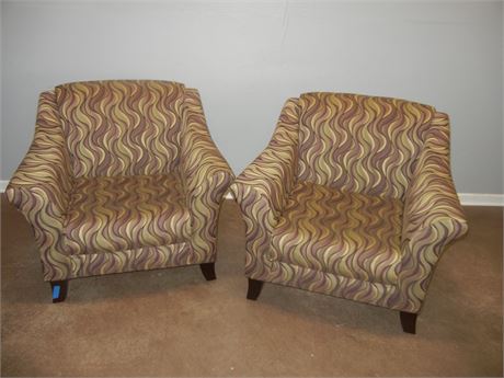 Set of Two Contemporary Lounge Chairs, Purple and Green Combination
