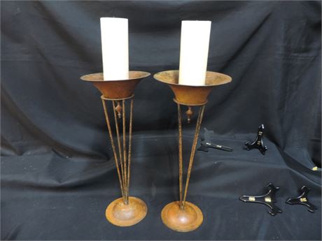 Pair of Rustic Style Metal Candle Stands