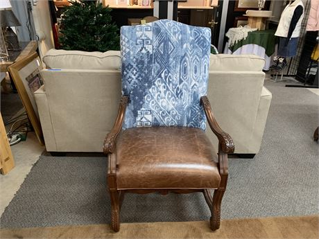 LEATHER CHAIR with BLUE DENIM FABRIC