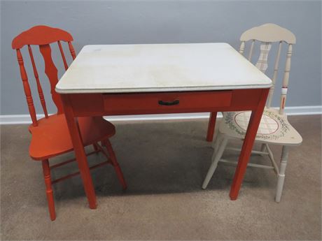 Vintage Porcelain Top Table & Chairs
