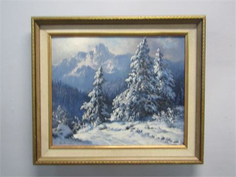 Original Winter Landscape Oil Painting, Framed and Signed by Artist