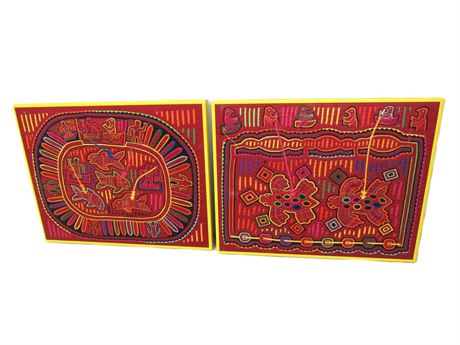 Kuna Mola Applique Embroidered Framed Artwork -2 Pieces