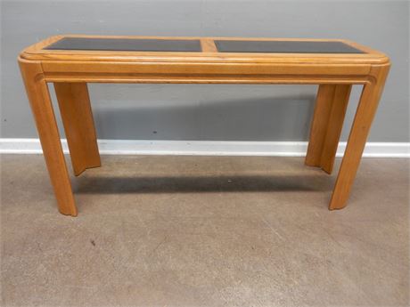 Wood Beveled Smoke Glass Console Table