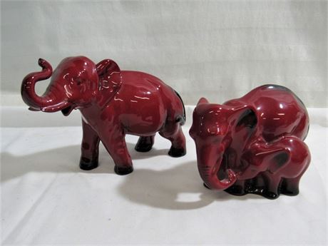 2 Vintage Royal Doulton Flambe Glaze Elephant Figurines