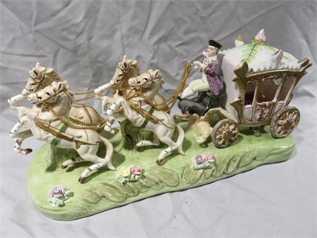 CAPODIMONTE Porcelain Horse Carriage Sculpture