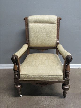 Vintage Eastlake Victorian Walnut Upholstered Arm Chair