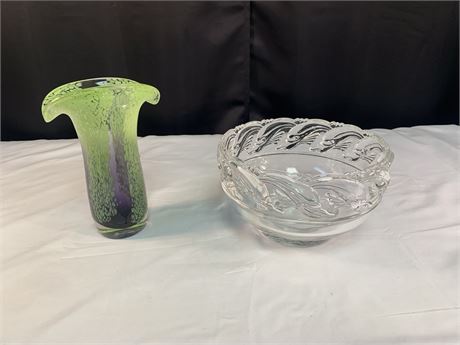 TIFFANY Crystal Bowl Glass Green Vase