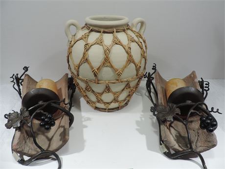 Terracotta Clay Vase / Stone Sconces