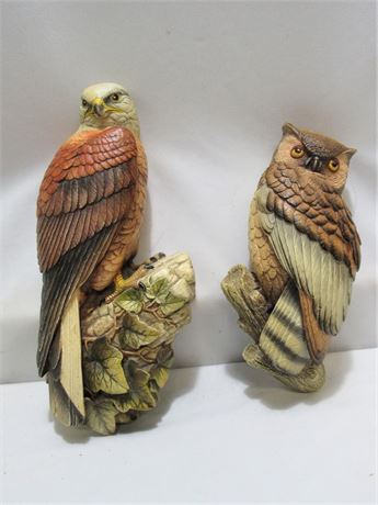 2 Large Vintage Bossons Chalkware Pieces - Eagle and an Owl