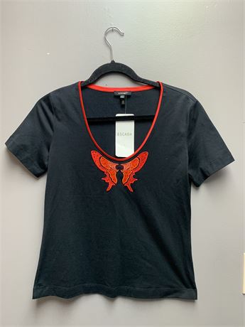 "Escada" Short Sleeve Black Butterfly T Shirt with Tag