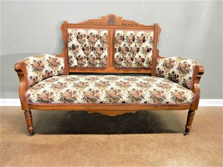 Vintage Eastlake Style / Sofa / Wood / Upholstered