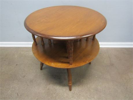 Mid-Century Round Wooden Two Tier End Table