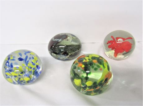Vintage Glass Paperweights with Floral Designs