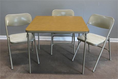 Vintage Folding Card Table and 3 Vintage Folding Chairs
