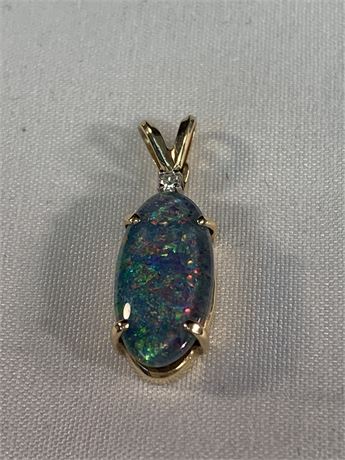 14KT Yellow Gold Boulder Opal Pendant with Diamond