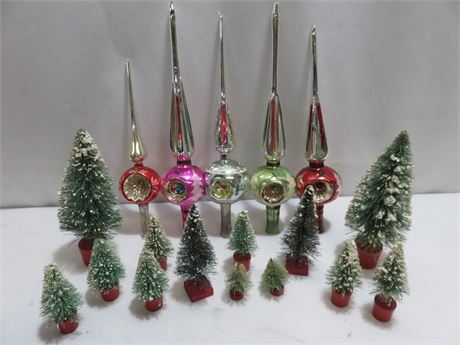 5 Vintage Mercury Glass Christmas Tree Toppers & Bottle Brush Trees