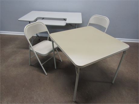 Folding Table and Chairs with Computer Desk