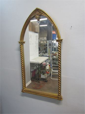Cathedral Style Wall Mirror with Gold Trim and Frame