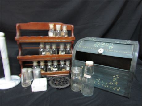 Vintage Kitchen Decor, Bread Box, Spice Rack Timer and More !