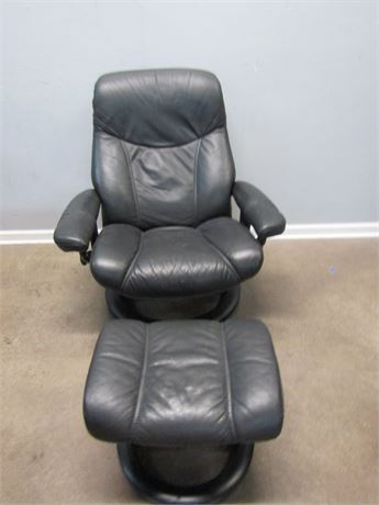 Black Leather Recliner and Foot Stool