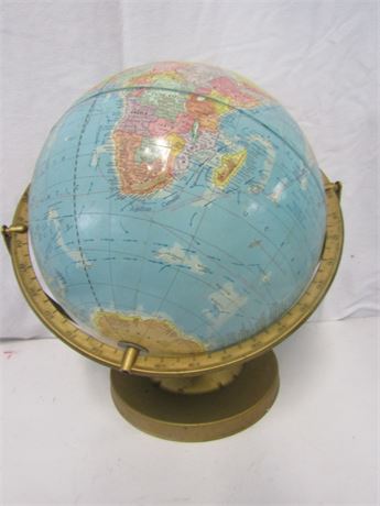 Vintage George F. Cram Desk Globe, 16'', on Gold Colored Stand