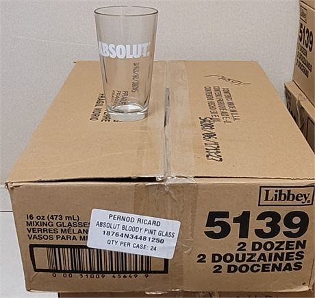 Absolut Case of 24 Bloody Mary Pint Glasses Never Used New in Box