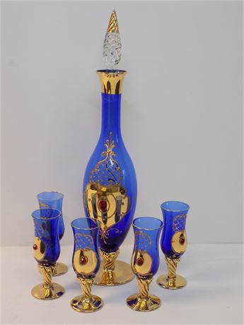 Cobalt  Blue Glass Decanter Set