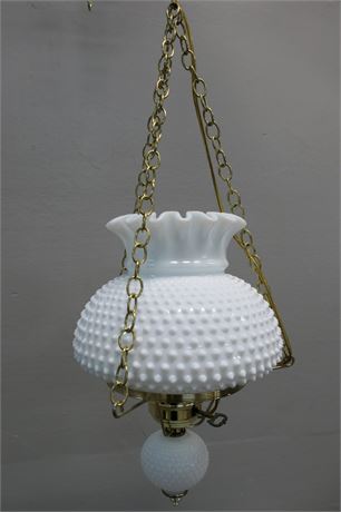 Vintage White Milk Glass Hobnail Hurricane Hanging Light Fixture