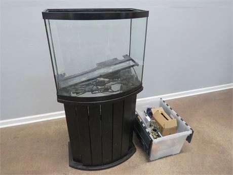 Glass Aquarium w/Floor Stand Cabinet & Accessories