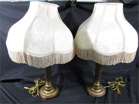 Twin Brass Table Lamps with Vintage Dome Shades
