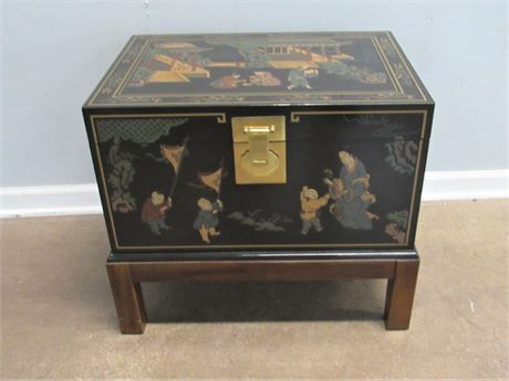 Drexel Black Lacquer Chinoiserie Cabinet