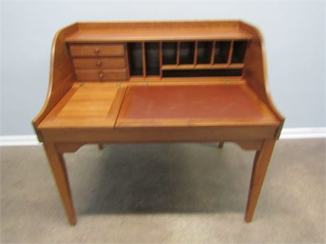 Vintage Solid Wood Writing Desk with Drawers and Flip Top Storage