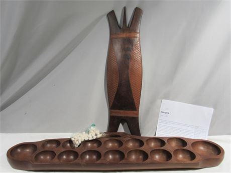 2 Piece Carved Wood Lot including a Sungka Mancala Game