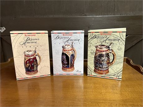 3 BUDWEISER Discover America Series Collector Beer Steins