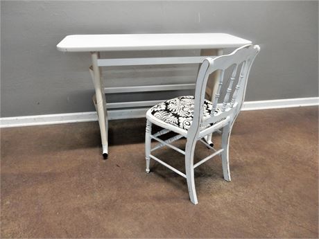 Formica Top Utility Table/Desk with White Wash Distressed Chair
