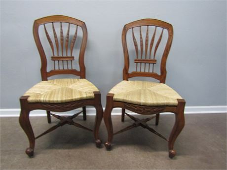 Vintage Solid Wood Chairs with Woven Seats,