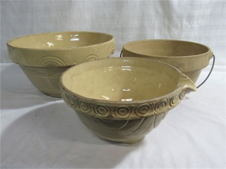 3 Piece Vintage Stoneware/Yellow ware Pottery Lot