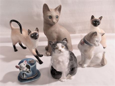 6 Piece Figurine Lot - 5 Cat Figurines - Royal Doulton & Lladro - Daisa
