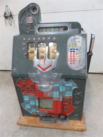 Antique 1930s Mills 5 Cent Castle Front Slot Machine