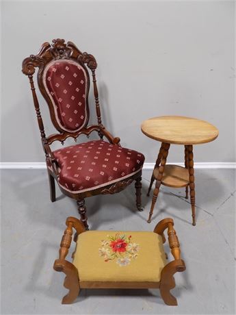 Antique Parlor Chair & Stool Set