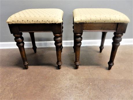 Bombay Company / Wood /  Upholstered / Pair of Stools