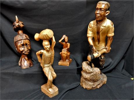 Vintage Louis Chery Signed Carved Wood Figurine and More