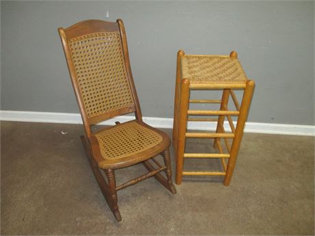 Solid Wood and Wicker Table/ Stool and Chair Set