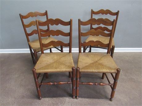 4 Vintage Cherry Rush Seat Dining Chairs