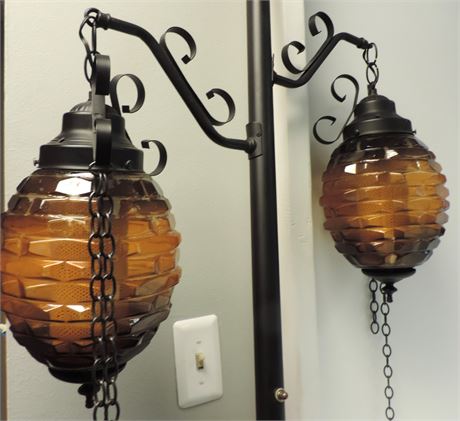 MID CENTURY Amber Glass Floor Lamp