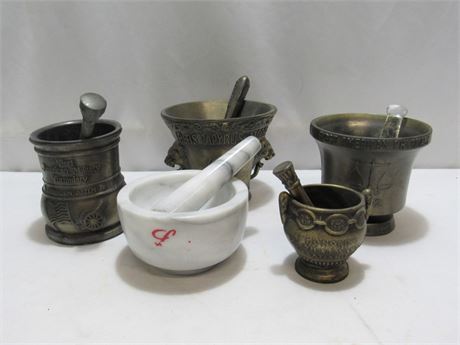 Apothecary Mortar and Pestle Collectible Lot - 10 Piece Lot
