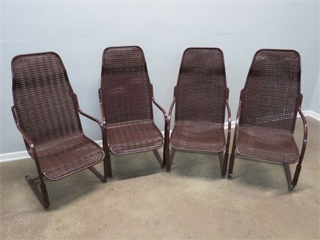 Mid-Century Lloyd Flanders Style Perma Wicker Aluminum Patio Bounce Chairs